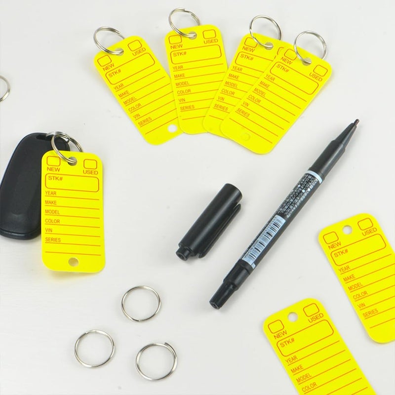 KIUKIUO 500 Pcs PVC Tags with Labels and Rings, Car Key for Organization, Identifiers, and Luggage Tags with 4 Pcs Markers, Plastic Keychain Tags for Car, Truck, and Dealer Use - Image 5
